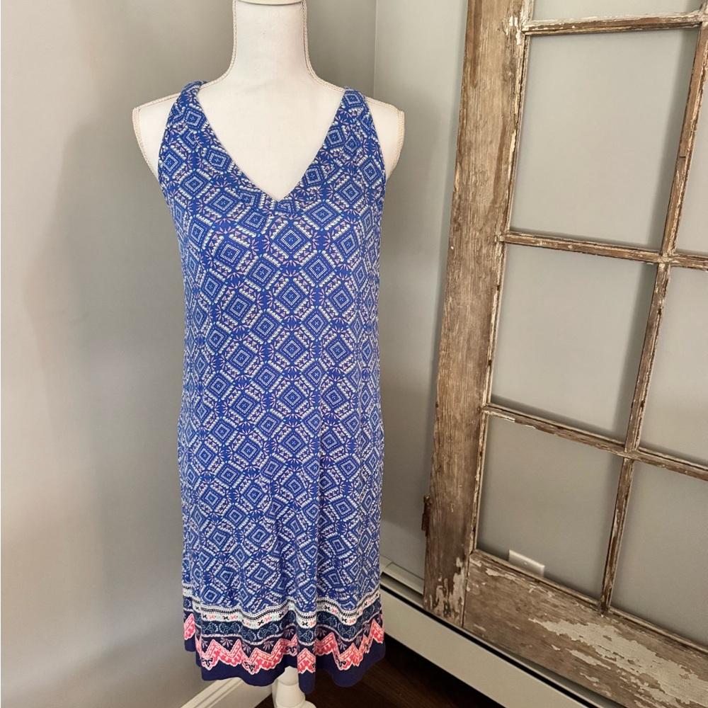 Skies Are Blue Blue and Pink Patterned Dress